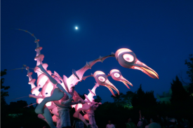Large bird structure at night